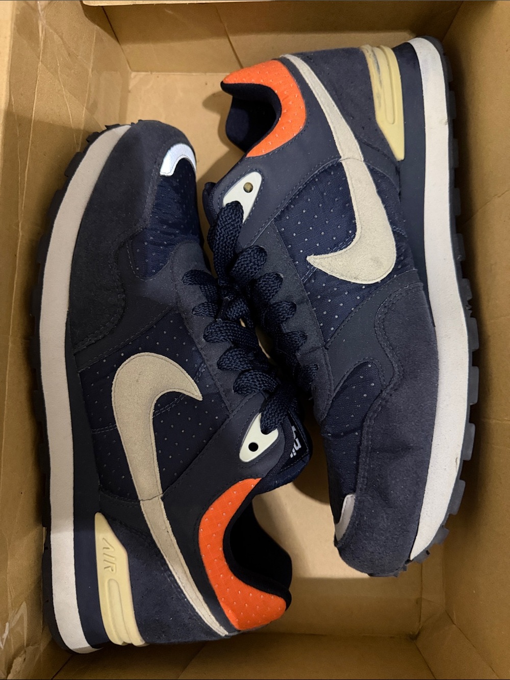Nike MS78 LE Navy Suede Sneakers with Beige Swoosh